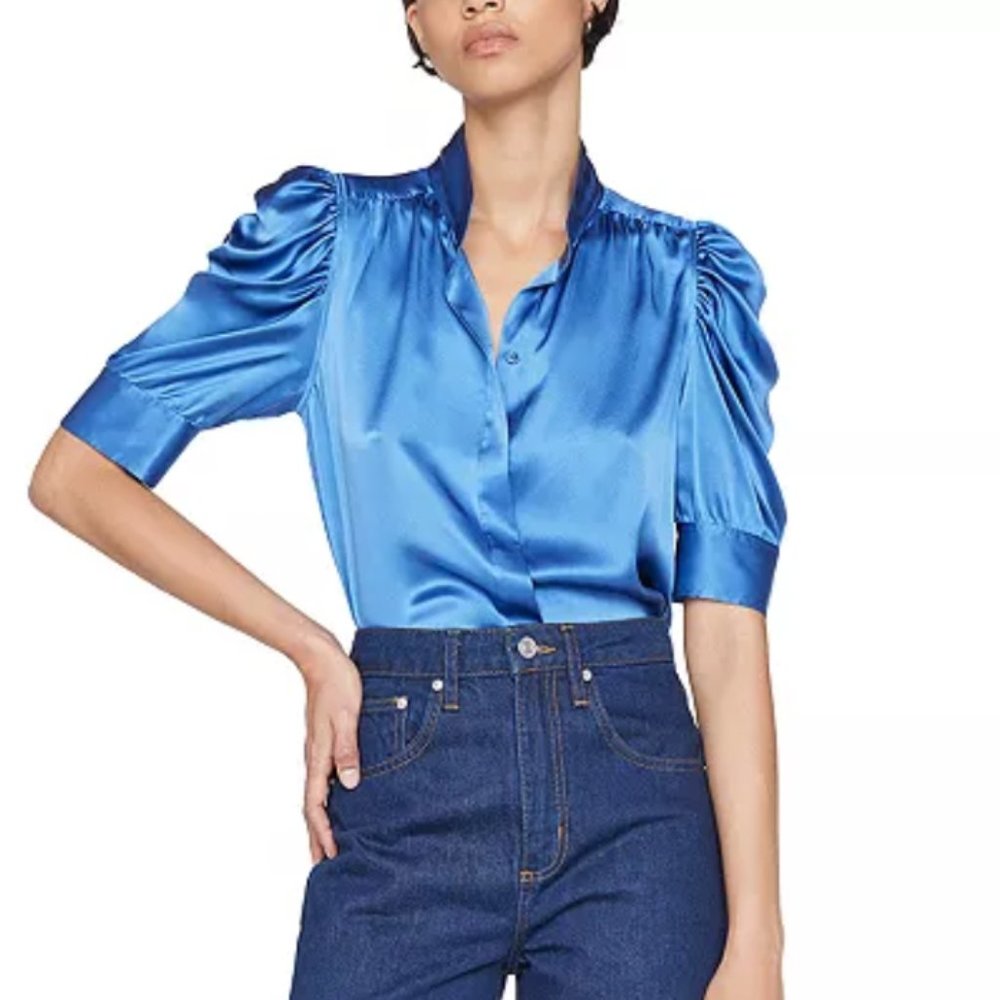 FRAME GILLIAN TOP - NWT - SLATE BLUE - XS